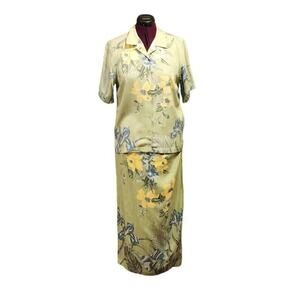 Vintage Tommy Bahama 100% Silk Tropical Top and Wrap Skirt Outfit Set Size M